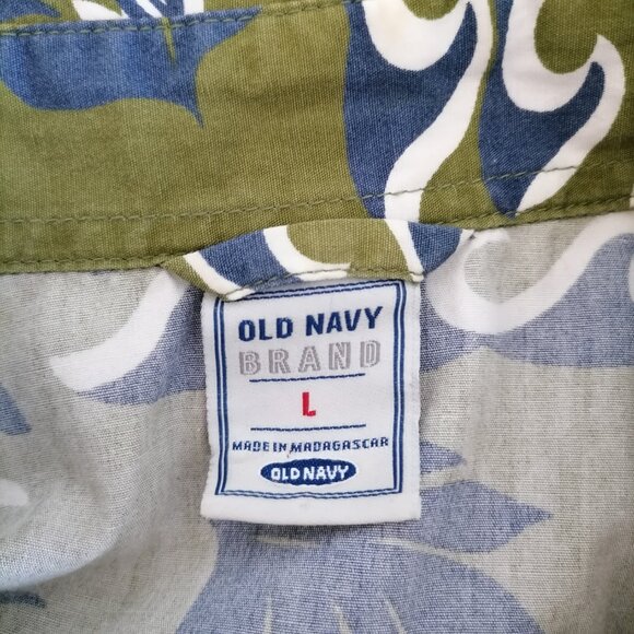 Old Navy Men's Green Short Sleeve Hawaiian Cotton Button-Up Shirt Size Large - Picture 5 of 6
